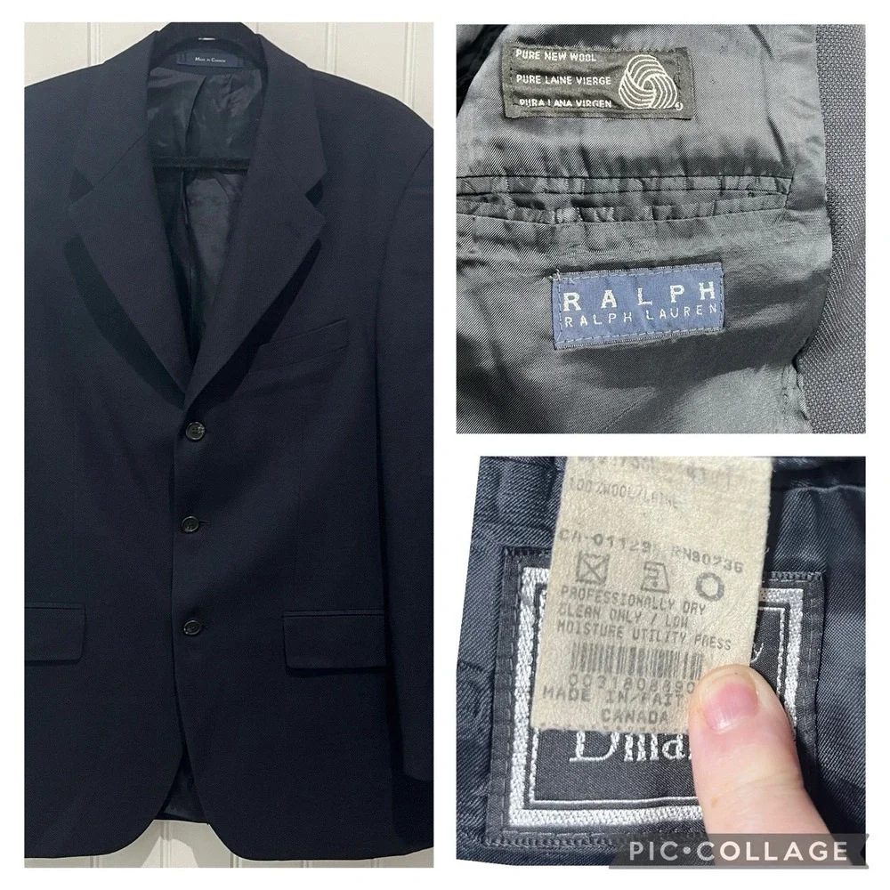 Ralph Lauren 100% Pure Wool Men Blazer Jacket Measures 44R Blue‎ Sport Coat